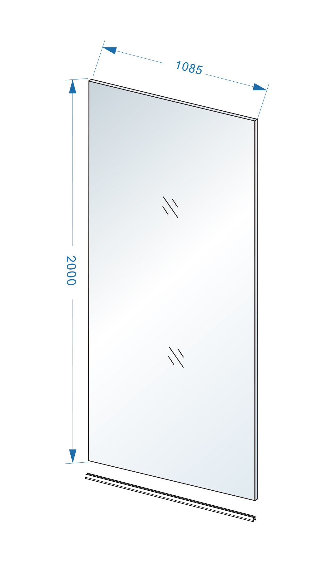 Maattekening Wiesbaden Slim glasplaat 1100 x 2000 x 8 mm nano helder glas