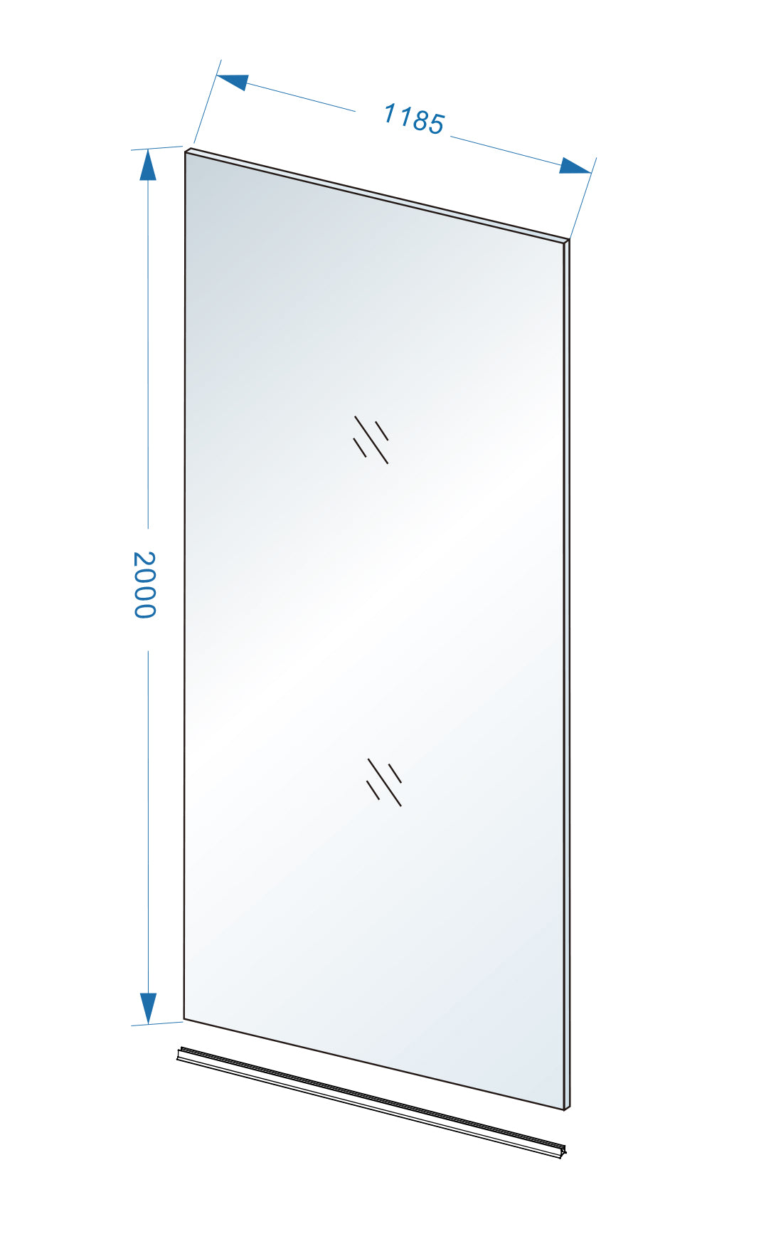 Maattekening Wiesbaden Slim glasplaat 1200 x 2000 x 8 mm nano helder glas