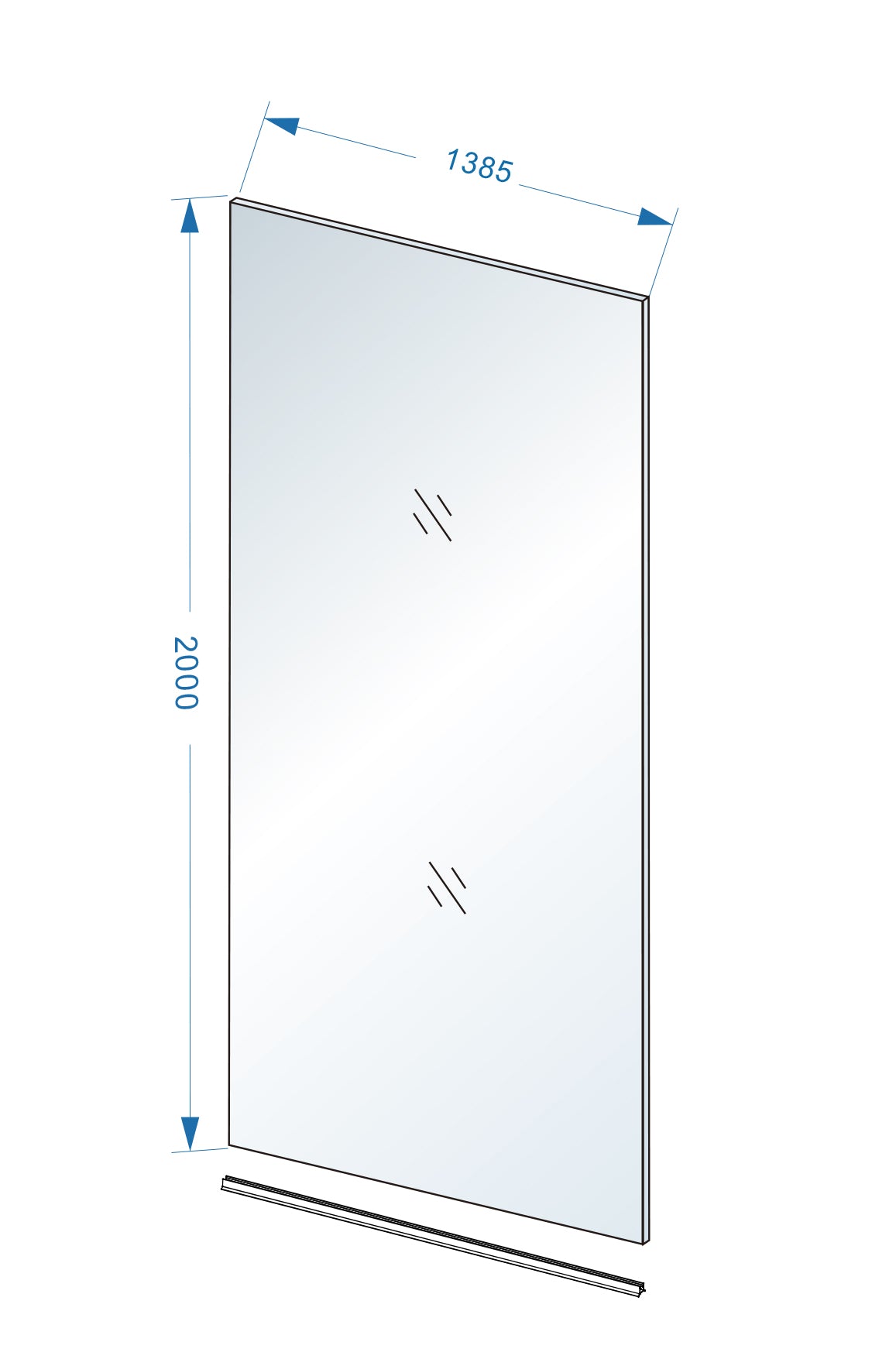 Maattekening Wiesbaden Slim glasplaat 1400 x 2000 x 8 mm nano helder glas