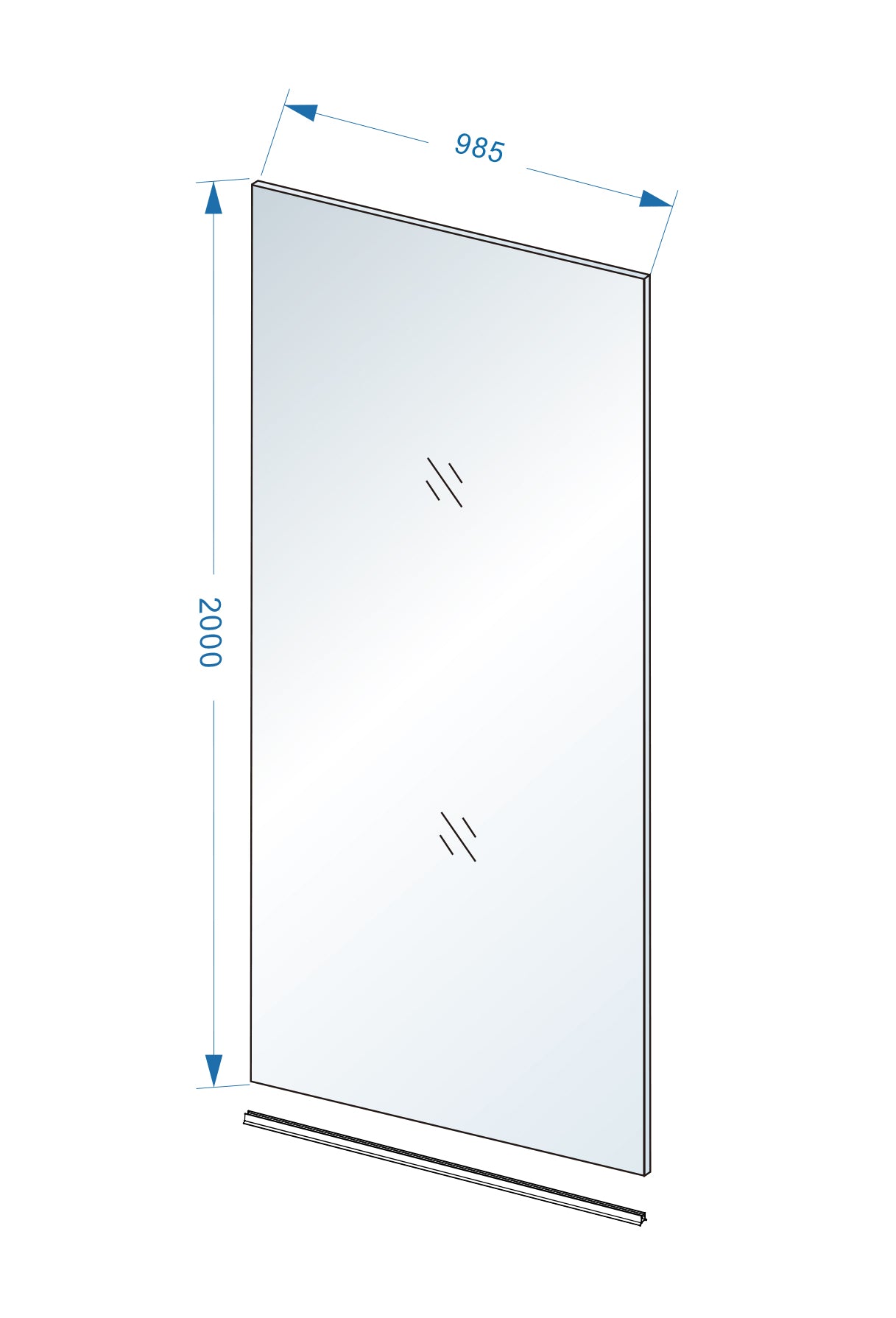 Maattekening Wiesbaden Slim glasplaat 1000 x 2000 x 8 mm nano rookglas