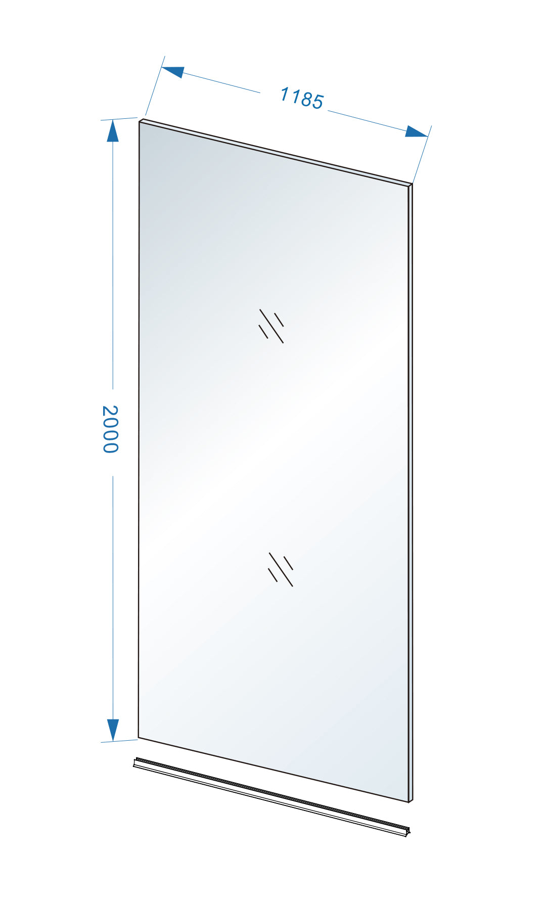 Maattekening Wiesbaden Slim glasplaat 1200 x 2000 x 8 mm nano rookglas