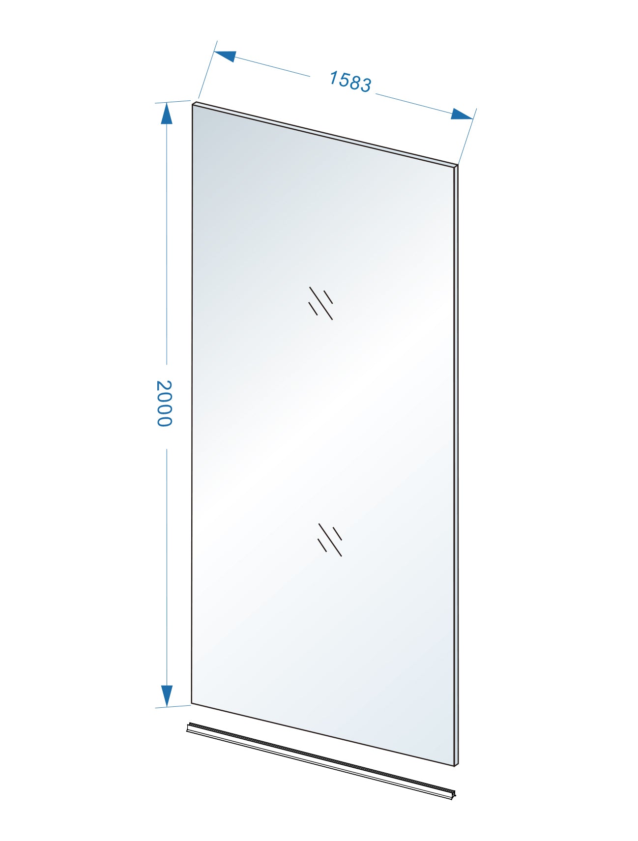 Maattekening Wiesbaden Slim glasplaat 1600 x 2000 x 8 mm nano helder glas
