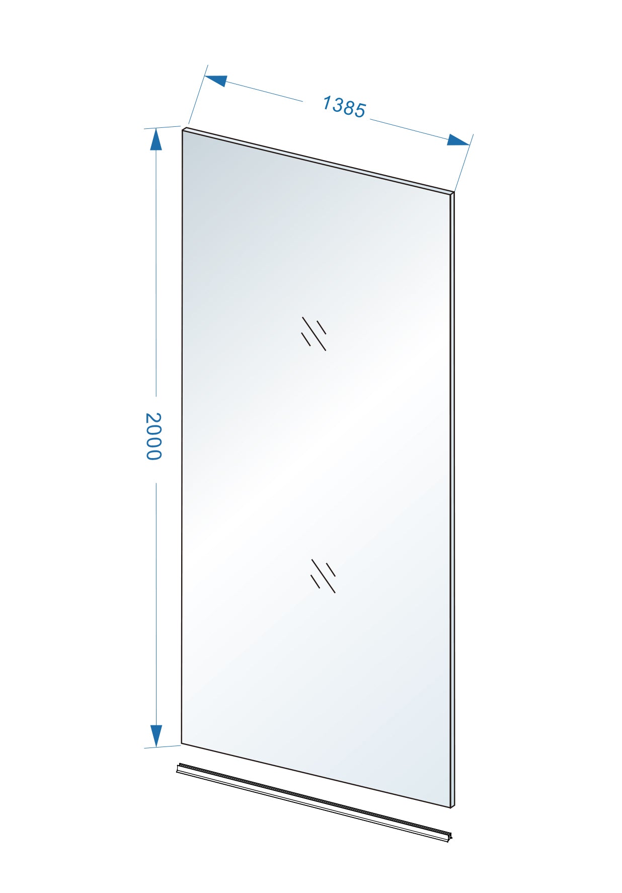 Maattekening Wiesbaden Slim glasplaat 1400 x 2000 x 8 mm nano rookglas