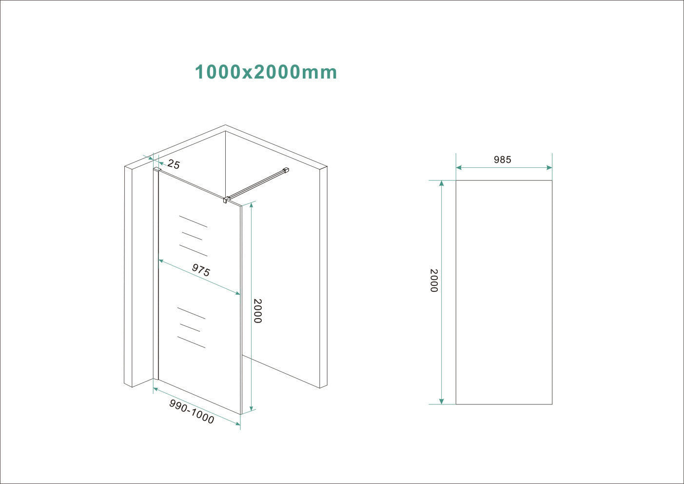 Maattekening Wiesbaden Slim glasplaat 1000 x 2000 x 8 mm nano vintage brons glas