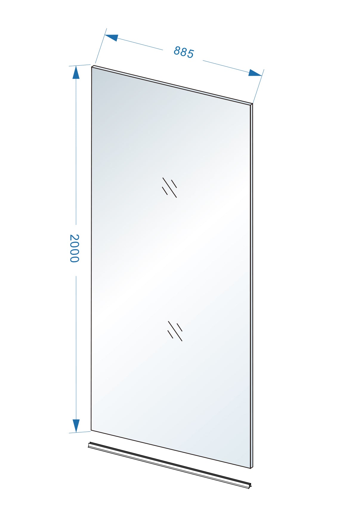 Maattekening Wiesbaden Slim glasplaat 900 x 2000 x 8 mm nano warm koper glas