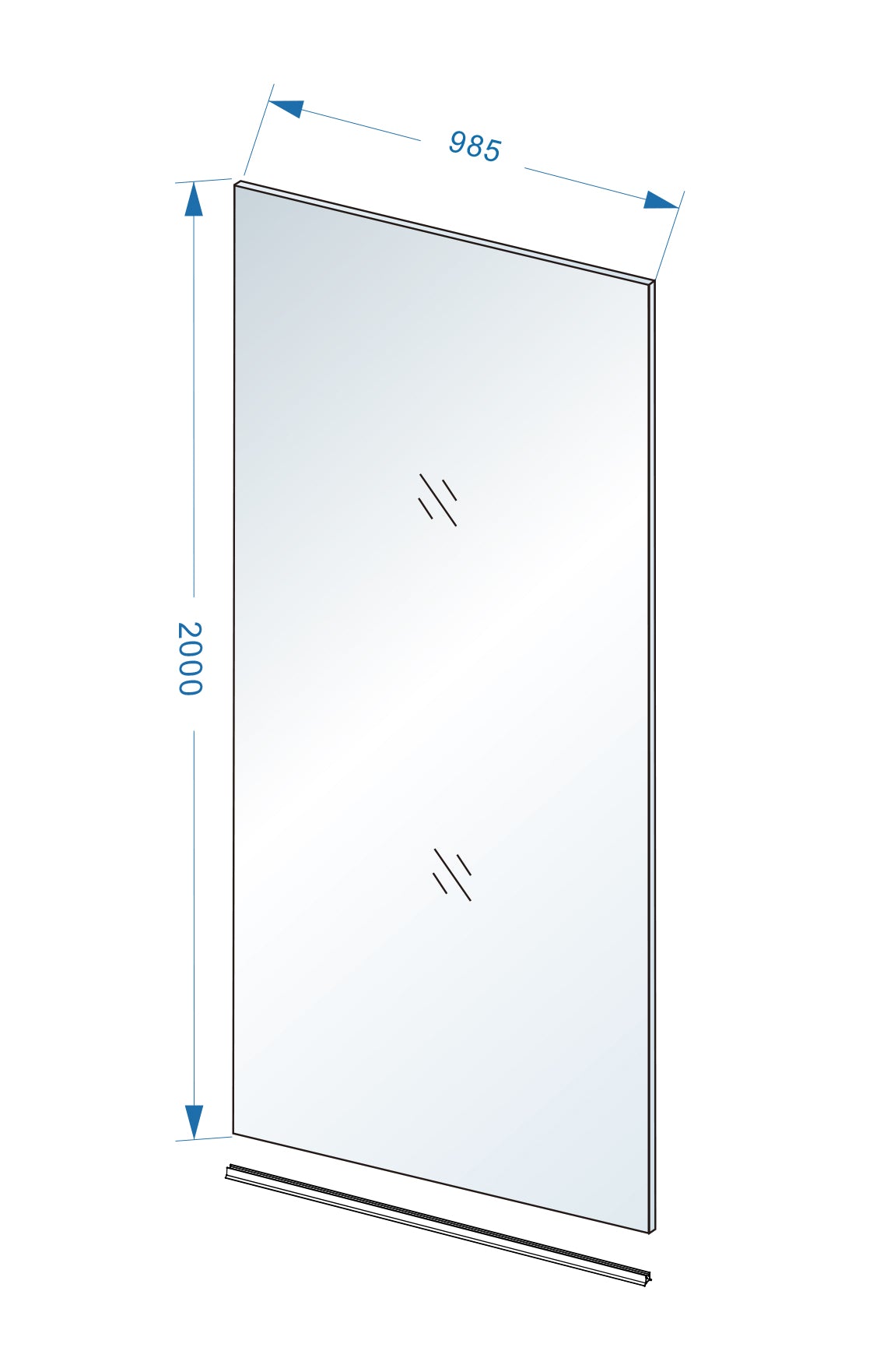 Maattekening Wiesbaden Slim glasplaat 1000 x 2000 x 8 mm nano warm koper glas