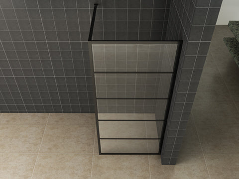 Wiesbaden Horizon inloopdouche met raster 1200 x 2000 x 8 mm nano helder glas/mat zwart