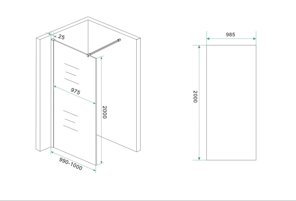 Maattekening Wiesbaden Slim glasplaat spiegelrook- naar helder glas 1000x2000 8mm nano