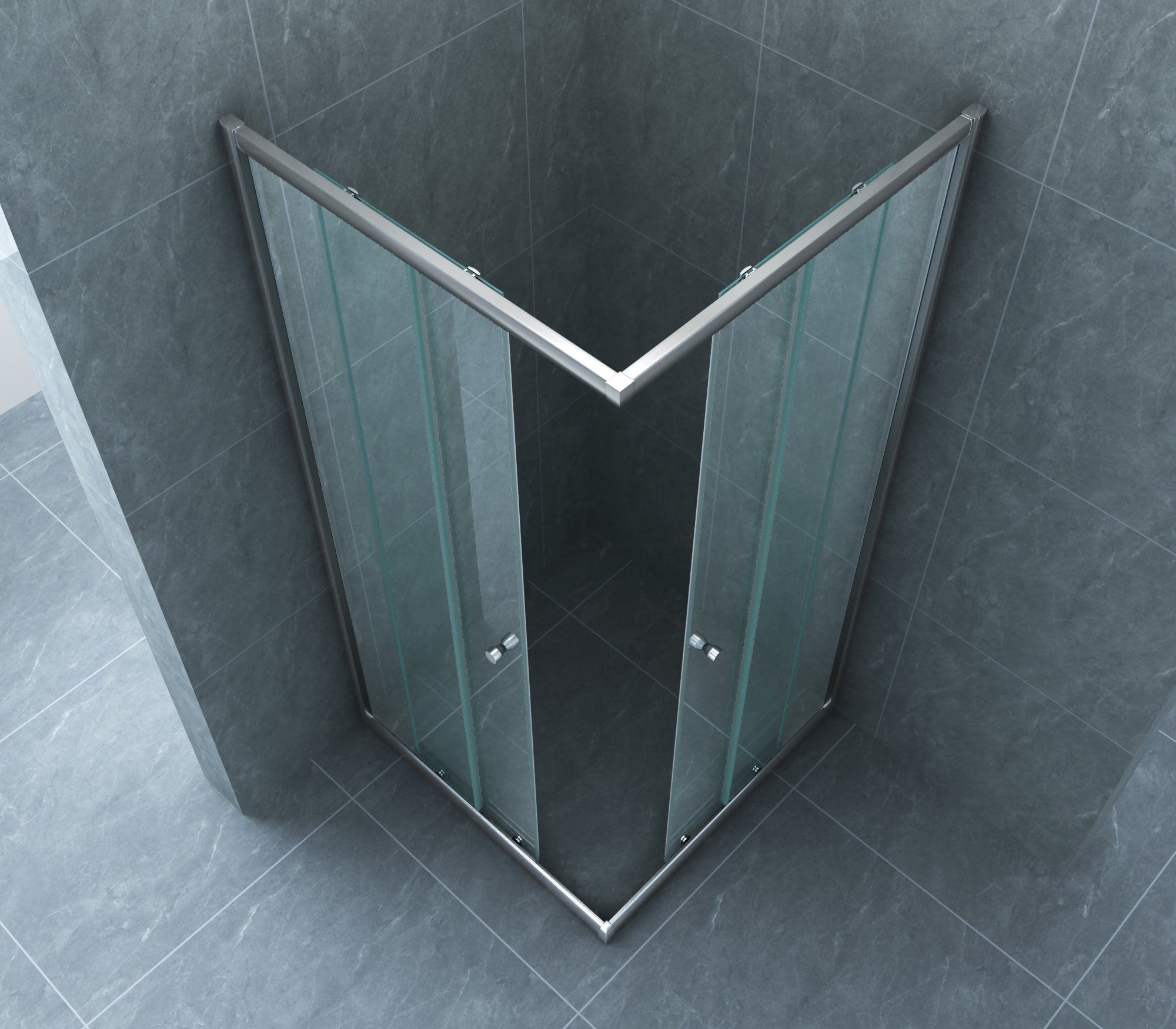 Detail van glas en chroom van Korver Eco douchecabine