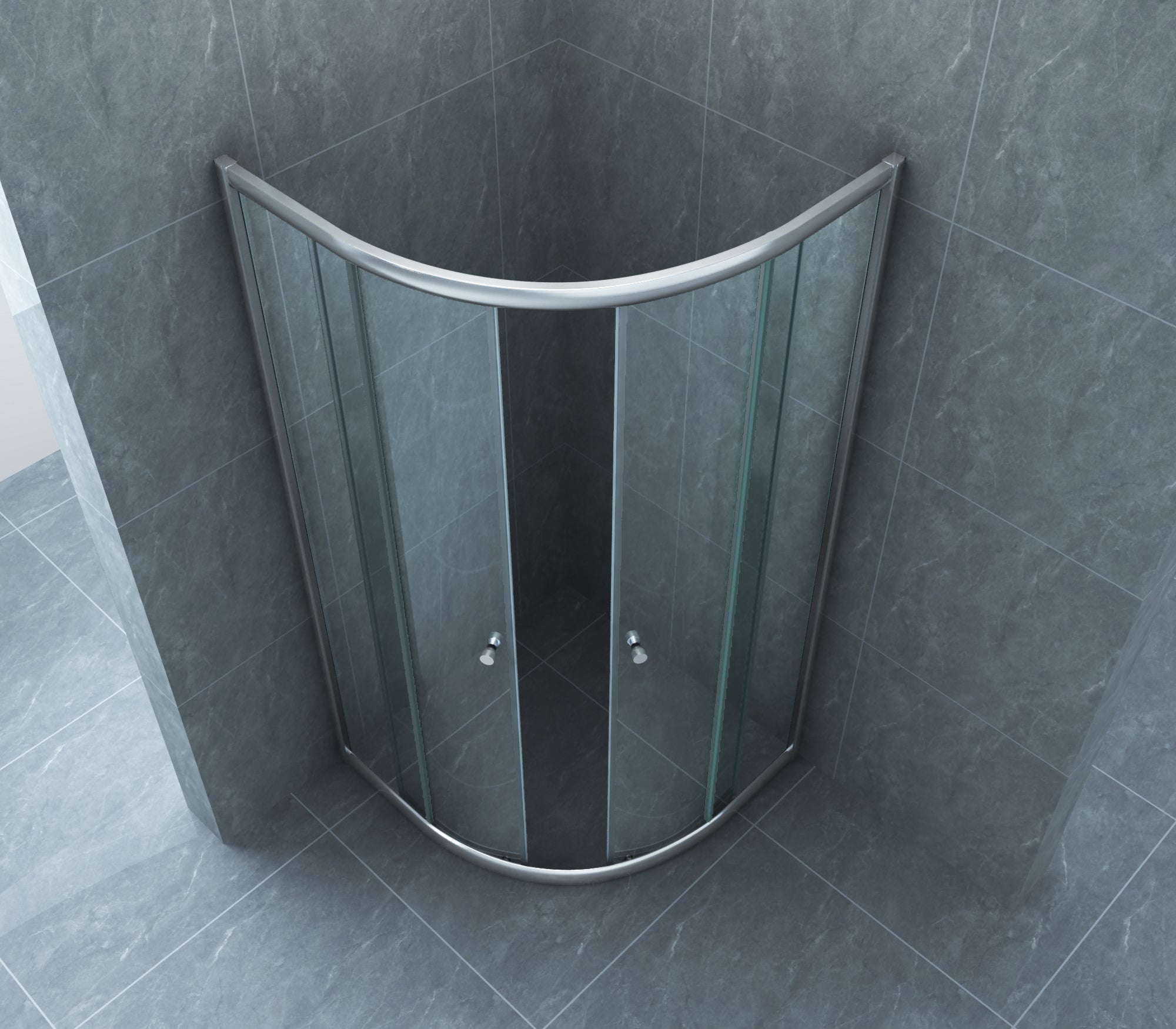 Detail van glas en chroom van Korver Eco Kwartronde Cabine douchecabine