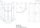 Eco kwartronde cabine met twee schuifdeuren 1000 x 1000 x 1900 x 5 mm nano helder glas/chroom - maattekening