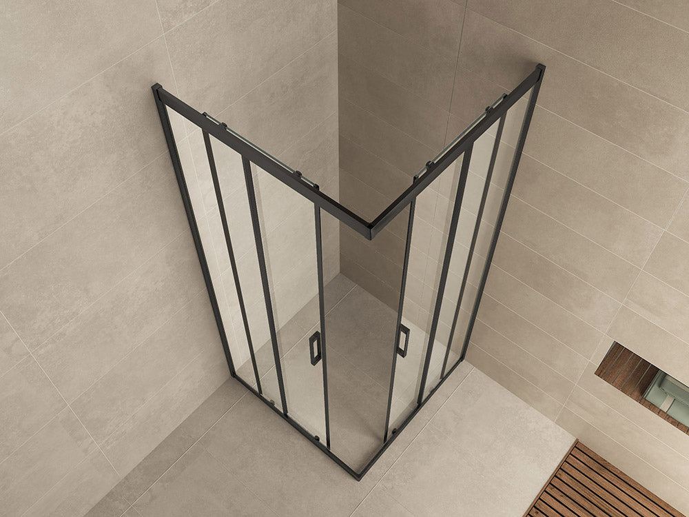 Wiesbaden Skyline hoekinstap cabine met 2 schuifdeuren 800 x 800 x 2000 x 8 mm nano helder glas/mat zwart
