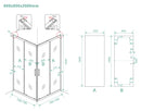 Skyline hoekinstap cabine met 2 schuifdeuren 800 x 800 x 2000 x 8 mm nano helder glas/mat zwart - maattekening