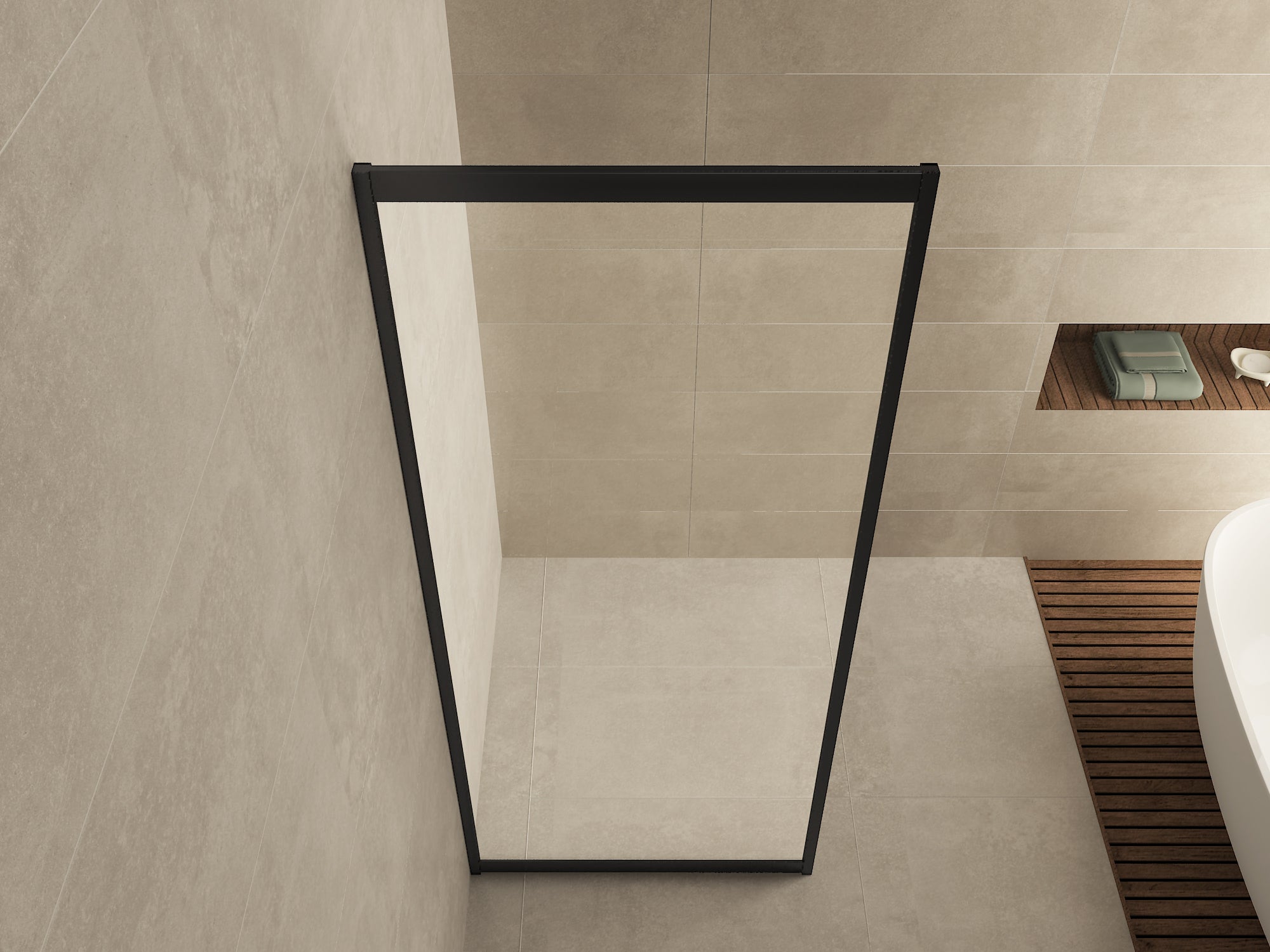 Wiesbaden Skyline zijwand voor nis schuifdeur 900 x 2000 x 8 mm nano helder glas/mat zwart