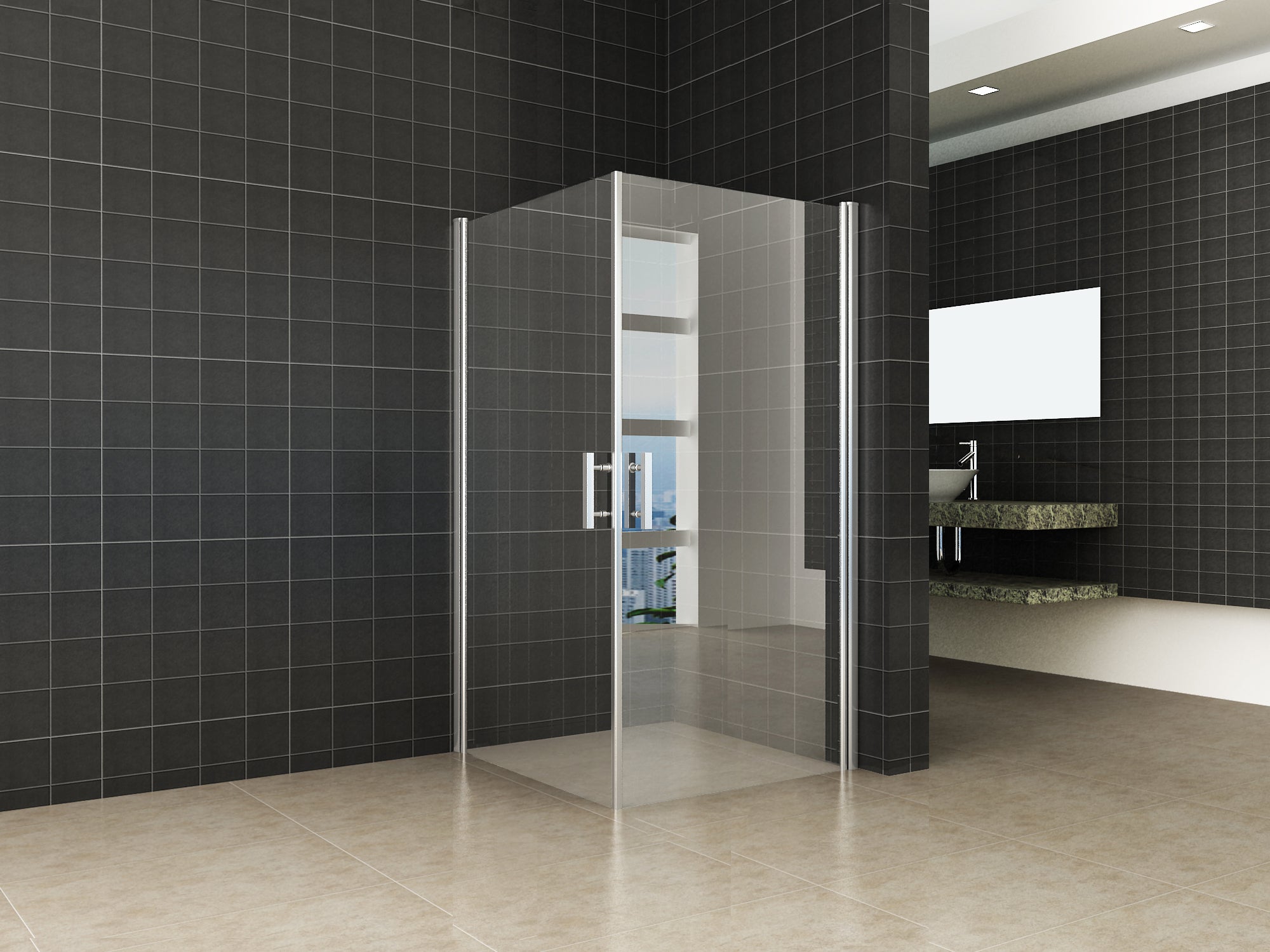 Wiesbaden Salone cabine met 2 draaideuren 1000 x 1000 x 2000 x 8 mm nano helder glas/chroom