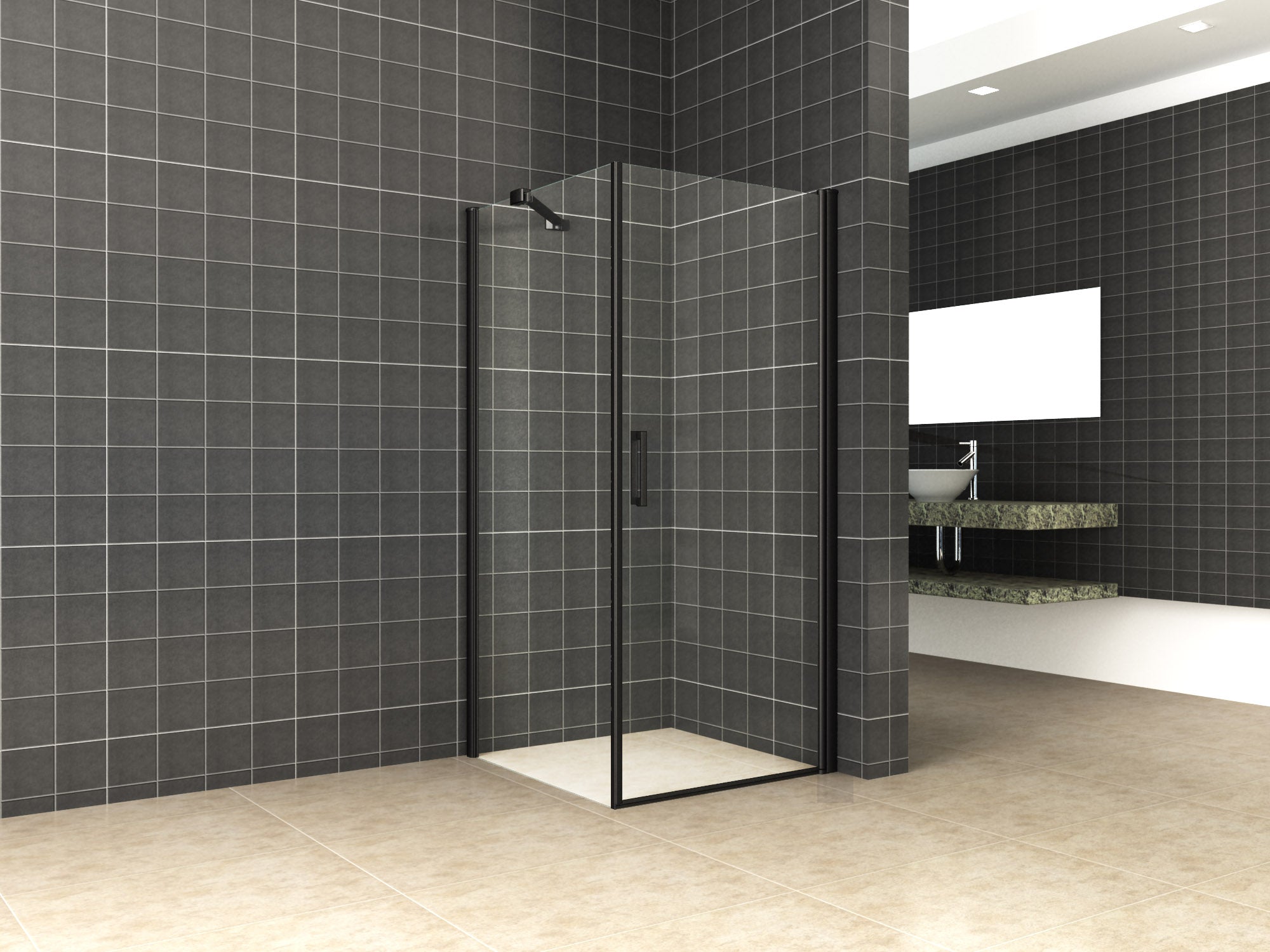 Wiesbaden Salone cabine met 1 draaideur 900 x 900 x 2000 x 8 mm nano helder glas/mat zwart