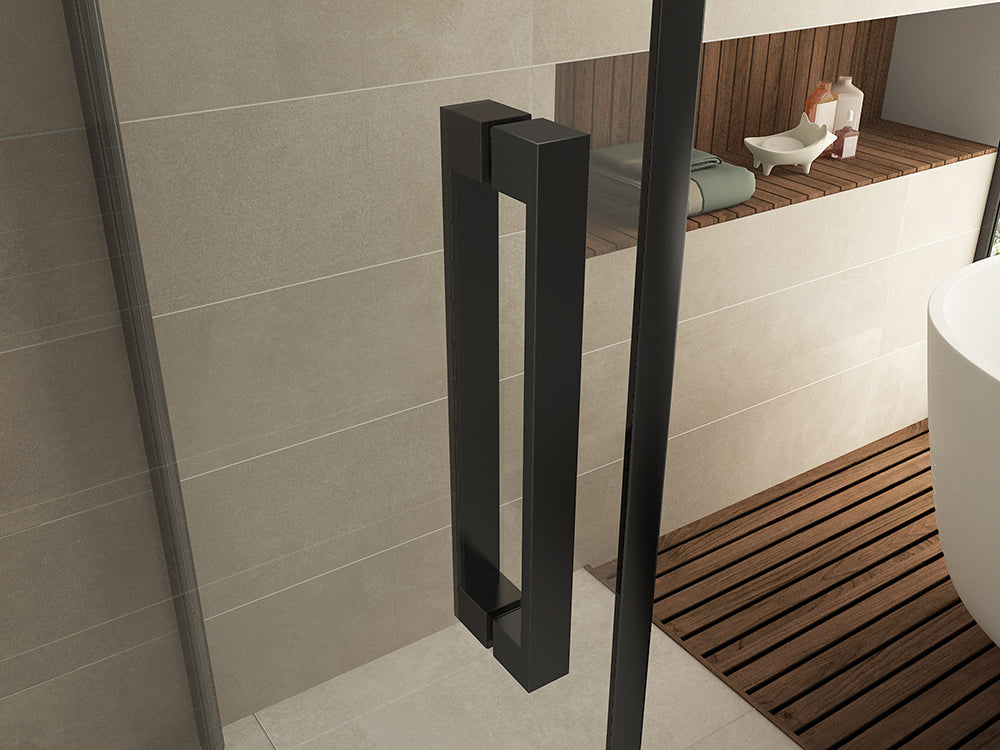 Wiesbaden Salone cabine met 1 draaideur 900 x 900 x 2000 x 8 mm nano helder glas/mat zwart