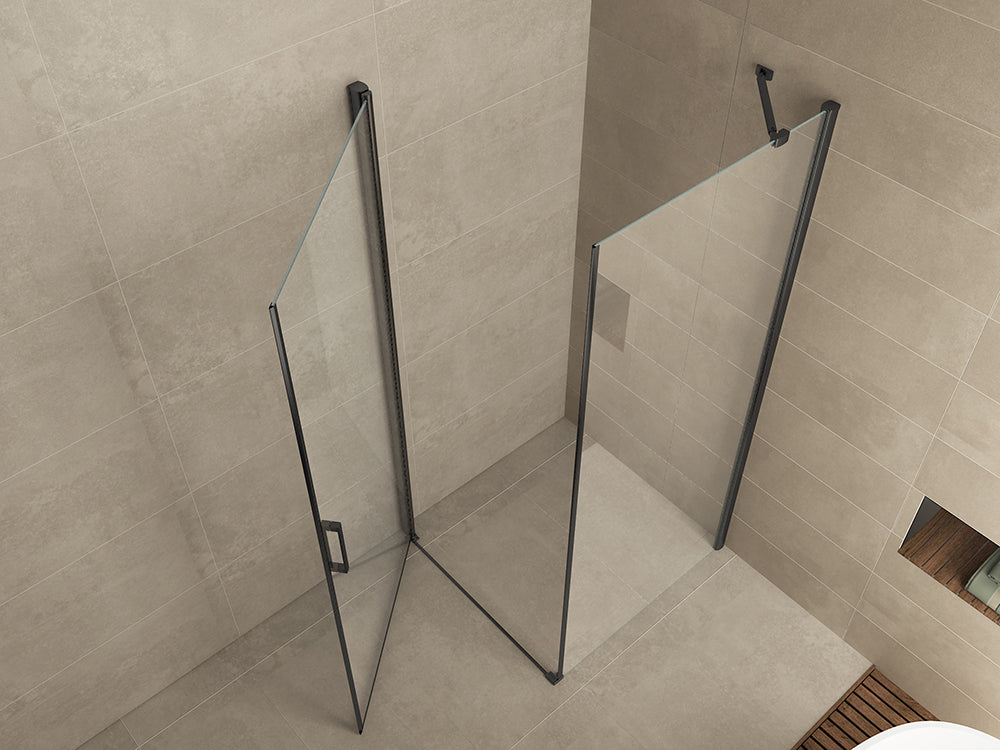 Wiesbaden Salone cabine met 1 draaideur 1000 x 1000 x 2000 x 8 mm nano helder glas/mat zwart