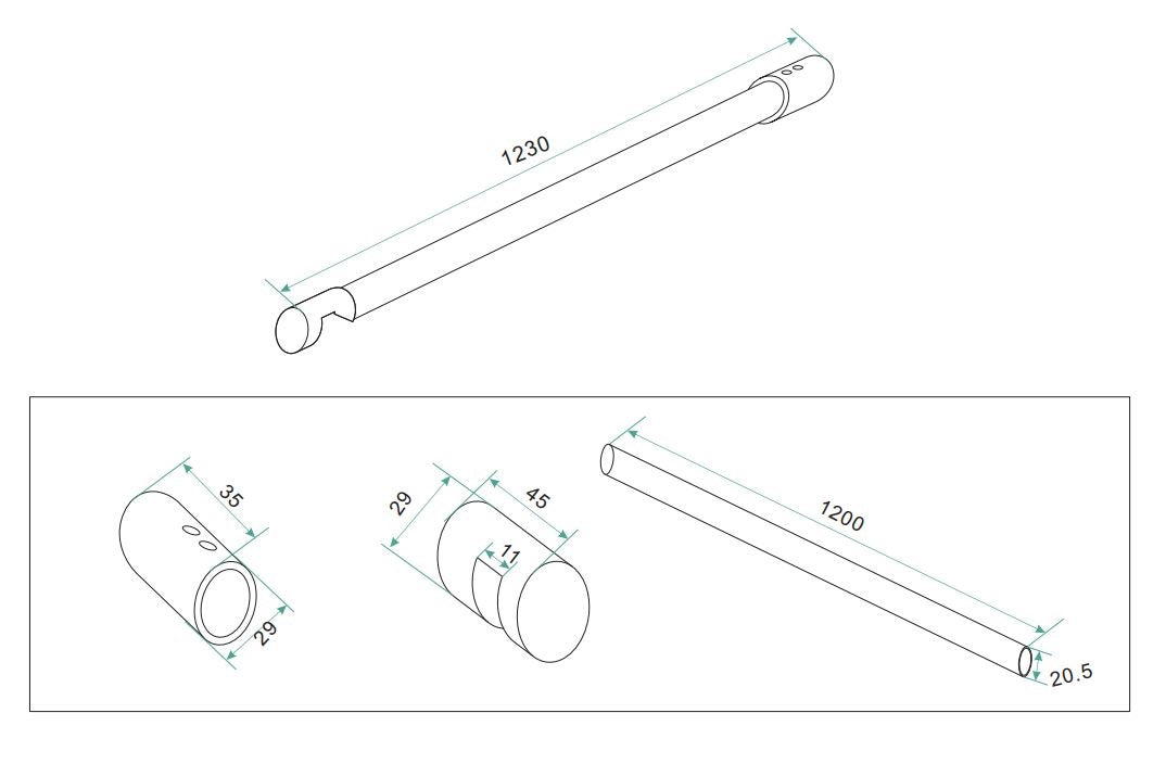 Maattekening Wiesbaden Stabilisatiestang rond 120 cm chroom