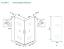 Salone cabine met 2 draaideuren 1000 x 1000 x 2000 x 8 mm nano helder glas/chroom - maattekening