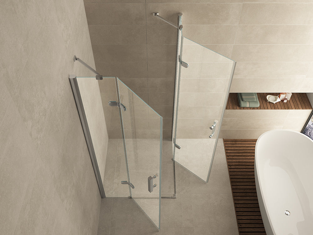 Wiesbaden Double hoekinstap cabine met 2 draaideuren 900 x 900 x 2000 x 8 mm nano helder glas/chroom