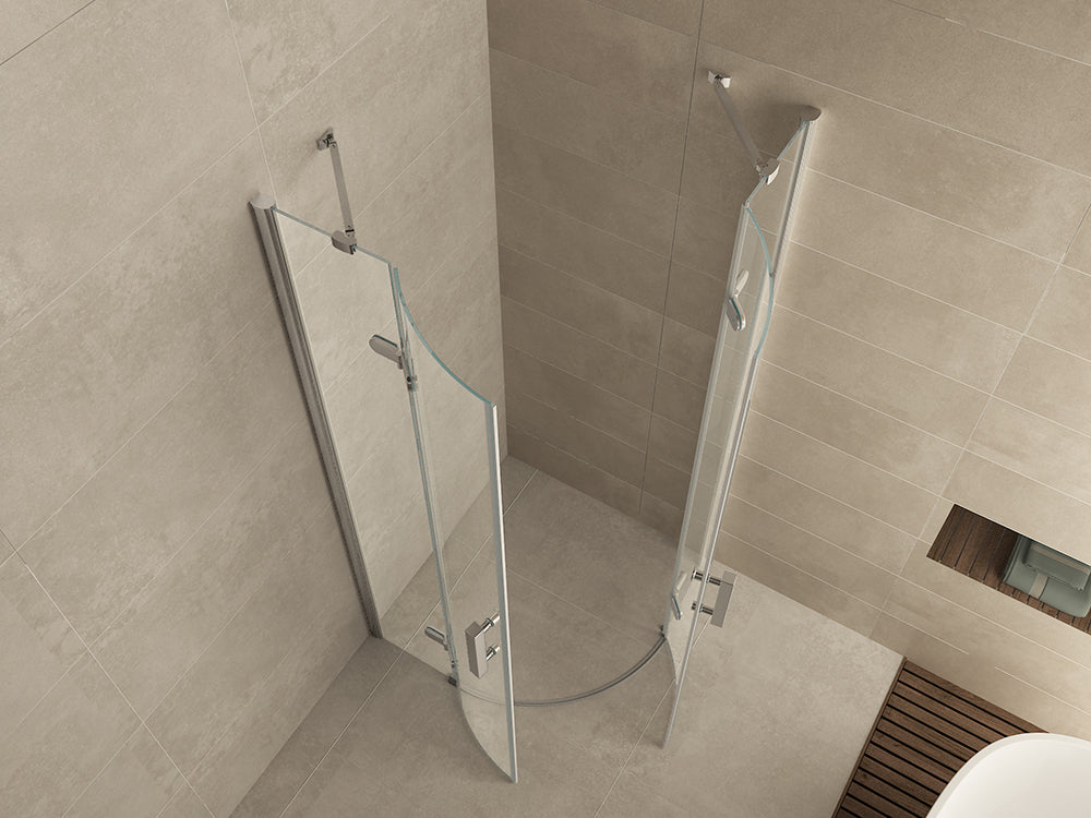 Wiesbaden Double cabine kwartrond met 2 draaideuren 900 x 900 x 2000 x 8 mm nano helder glas/chroom
