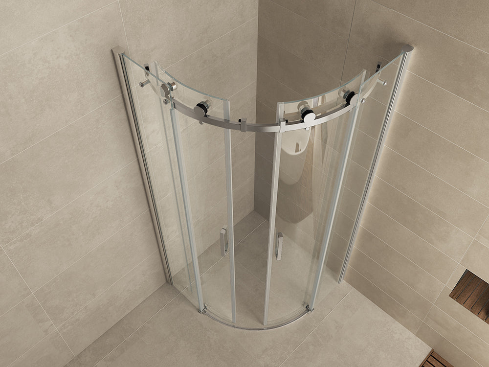 Wiesbaden Entra cabine kwartrond met 2 schuifdeuren 900 x 900 x 2000 x 8 mm nano helder glas/chroom