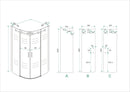 Entra cabine kwartrond met 2 schuifdeuren 900 x 900 x 2000 x 8 mm nano helder glas/chroom - maattekening