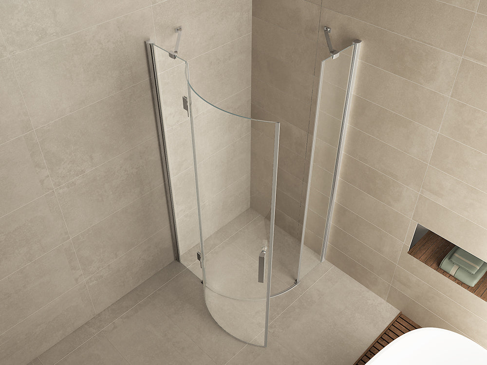 Wiesbaden Curf cabine kwartrond met 1 draaideur links 900 x 900 x 2000 x 8 mm helder glas/chroom