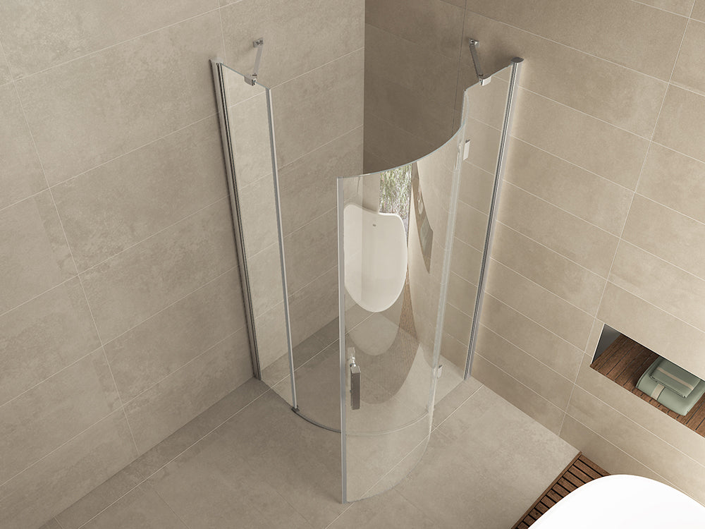 Wiesbaden Curf cabine kwartrond met 1 draaideur rechts 900 x 900 x 2000 x 8 mm helder glas/chroom