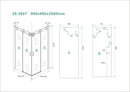 Entra hoekinstap cabine met 2 schuifdeuren 900 x 900 x 2000 x 8 mm nano helder glas/chroom - maattekening