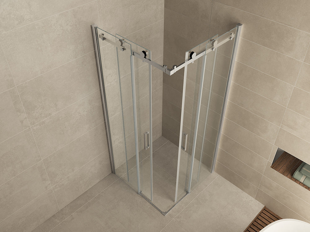Wiesbaden Entra hoekinstap cabine met 2 schuifdeuren 900 x 900 x 2000 x 8 mm nano helder glas/chroom