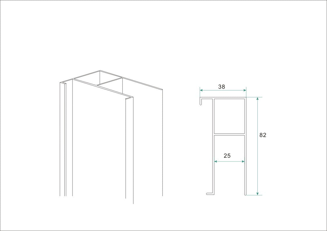 Maattekening Wiesbaden Verbredingsprofiel aluminium 3 x 202 cm chroom