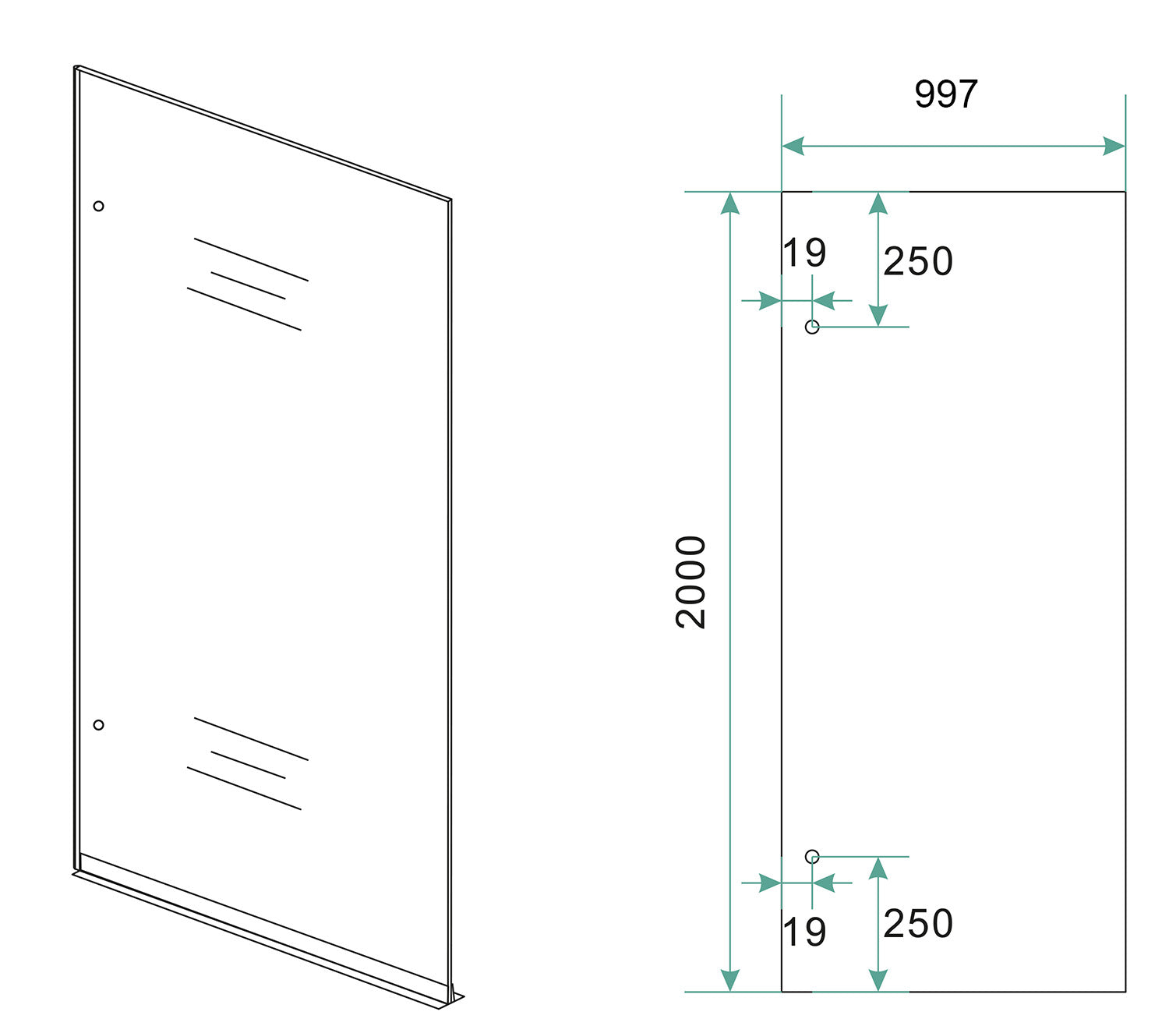 Maattekening Wiesbaden Less glasplaat 1000 x 2000 x 8 mm nano rookglas