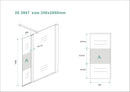 Comfort zijwand draaibaar rechts 350 x 2000 x 10 mm nano helder glas met melkglas middenband/chroom - maattekening