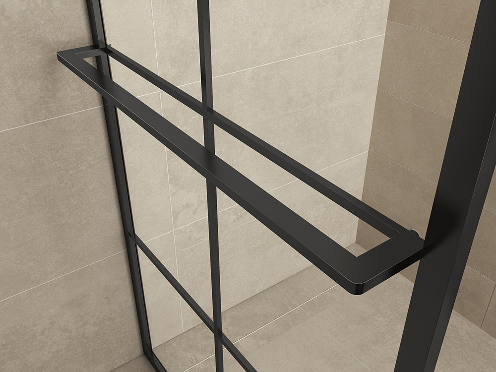 Wiesbaden Maaz inloopdouche met raster en handdoekhouder 1000 x 2000 x 10 mm helder glas/mat zwart