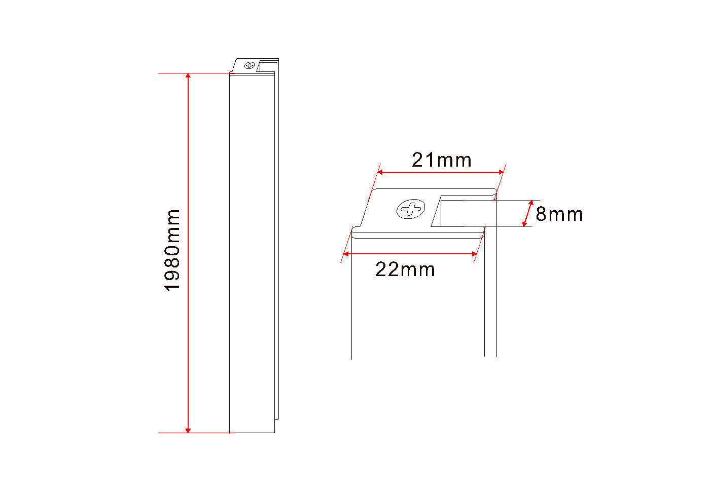 Maattekening Wiesbaden Set magneetstrip voor 1/4 cabine met 2 draaideuren 8mm chroom