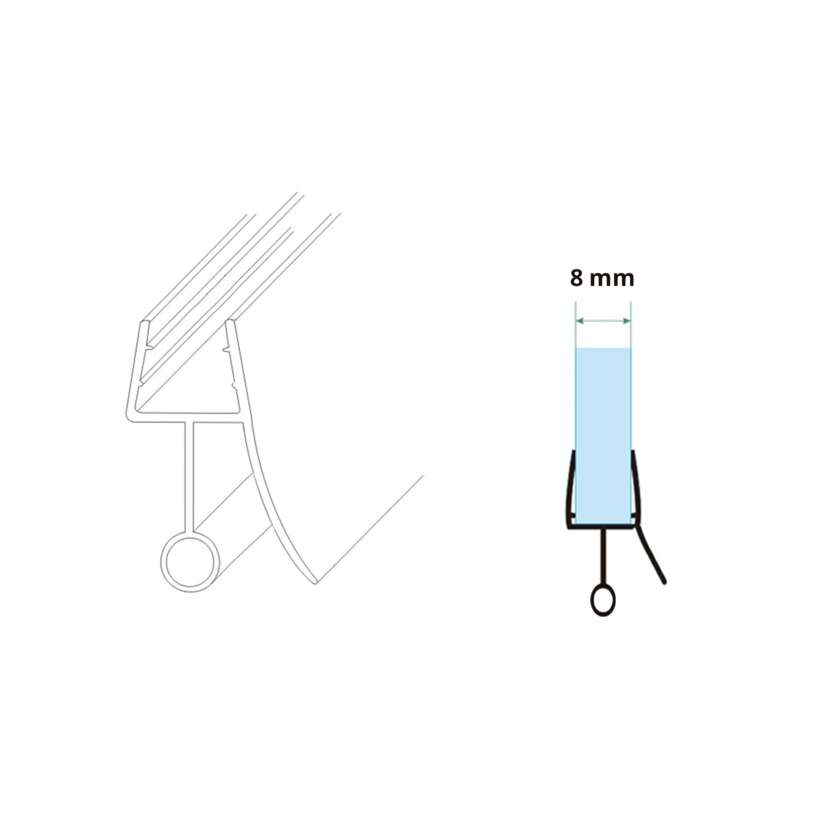 Maattekening Rubber strip tbv onderzijde 1/4 rond enkele deur
