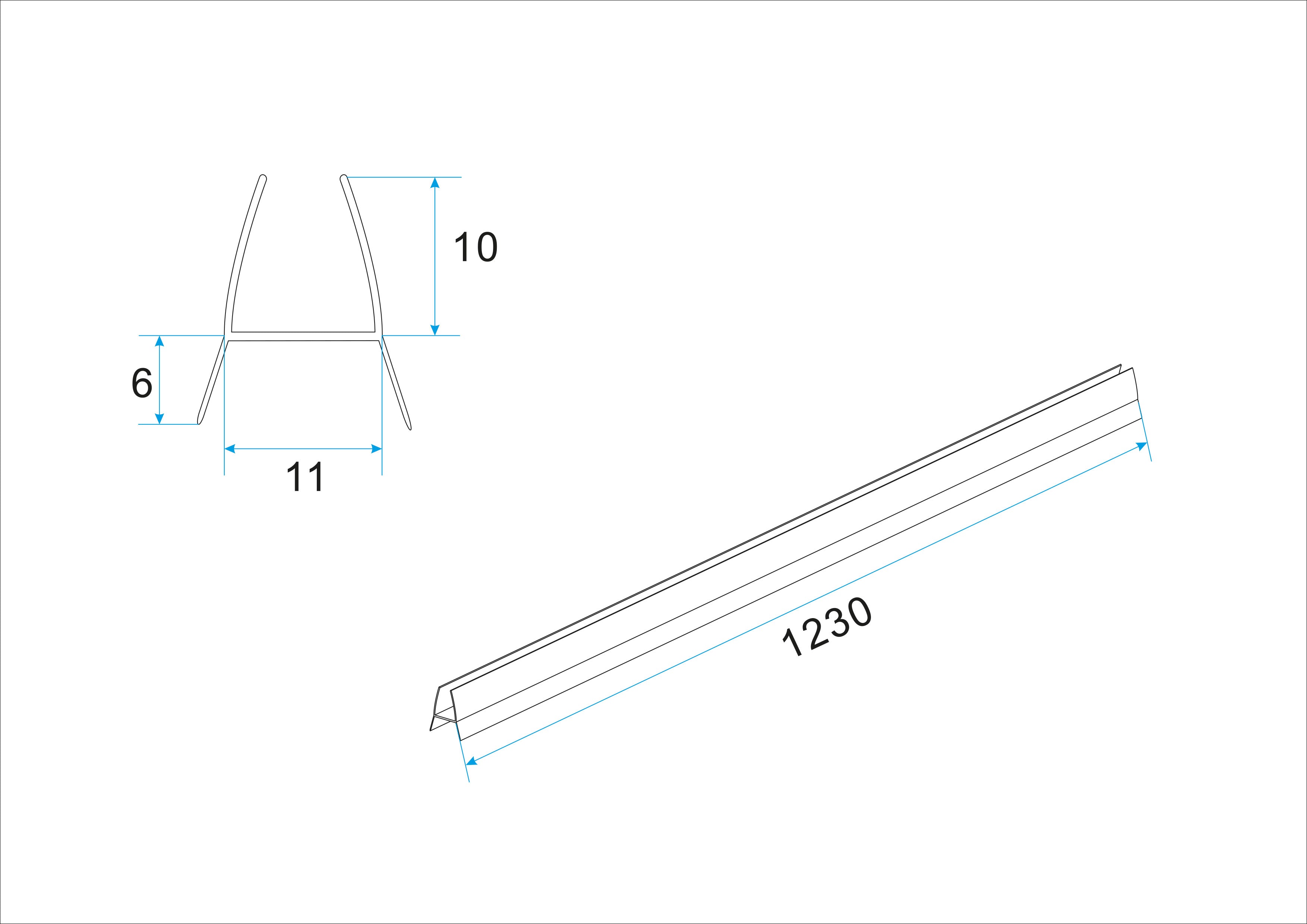 Maattekening Vloerstrip kunststof 10 x 1230 mm transparant