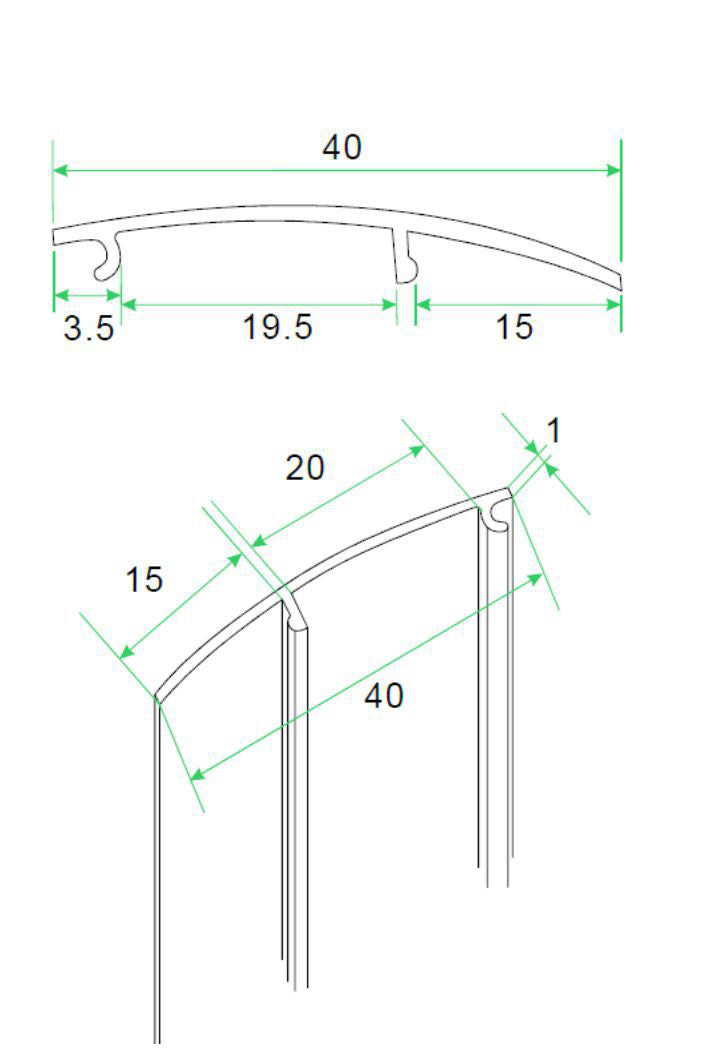 aluminium afdekstrip 200cm wandprofiel type 1 (oud) - maattekening