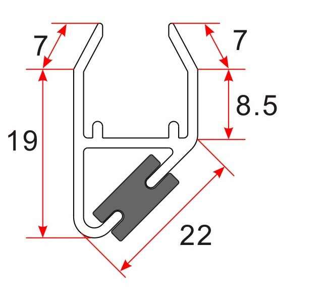 Set magneetstrip modulair 8-10 mm - maattekening