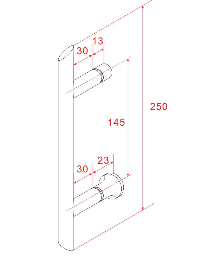 Deurgreep type 2 25 cm chroom - maattekening