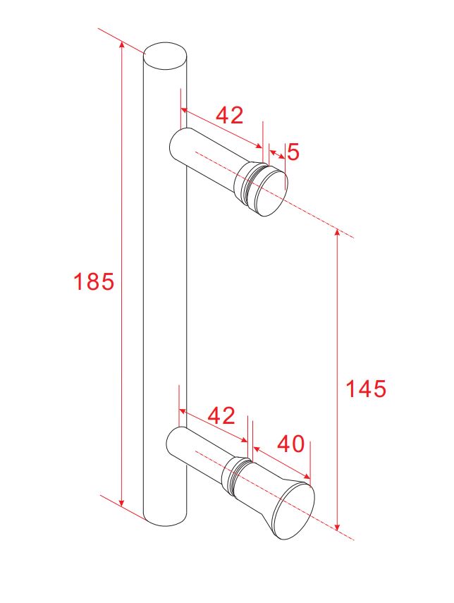 Maattekening Deurgreep type 3 18,5 cm chroom
