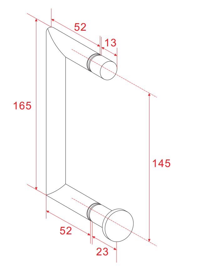 Maattekening Deurgreep type 4 16,5 cm chroom