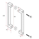 Deurgreep type 5 22,5 cm mat zwart - maattekening