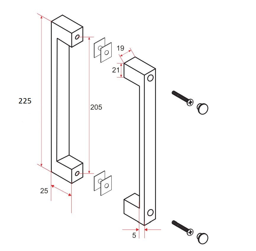 Maattekening Deurgreep type 5 22,5 cm mat zwart