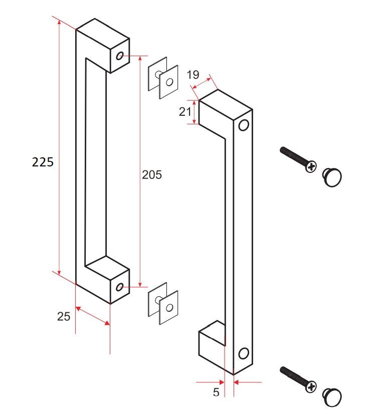 Maattekening Deurgreep type 6 22,5 cm chroom