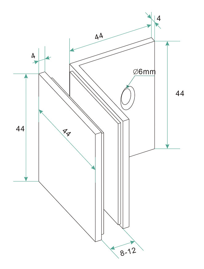 Maattekening Wiesbaden Less glaskoppelingset voor profielloze inloopdouche 2 stuks gunmetal
