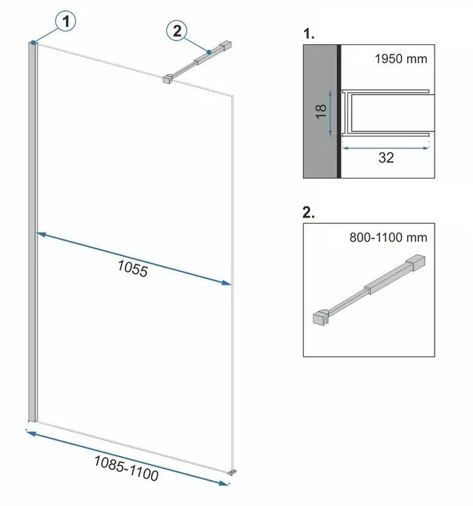 Rea Aero Black Mat 110 douchewand met plank en EVO hanger - View 7