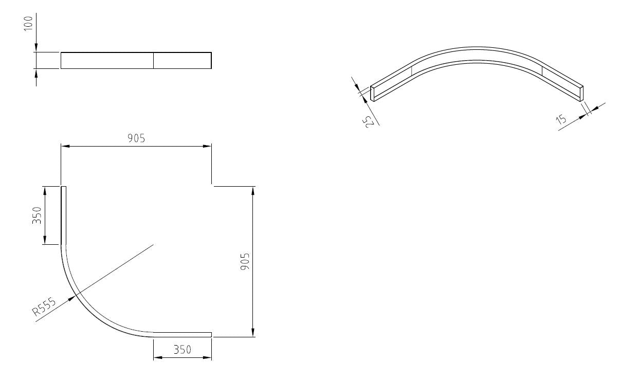 Maattekening Wiesbaden Voorzetpaneel met poten voor douchebak kwartrond 90 x 90 x 4 cm glans wit